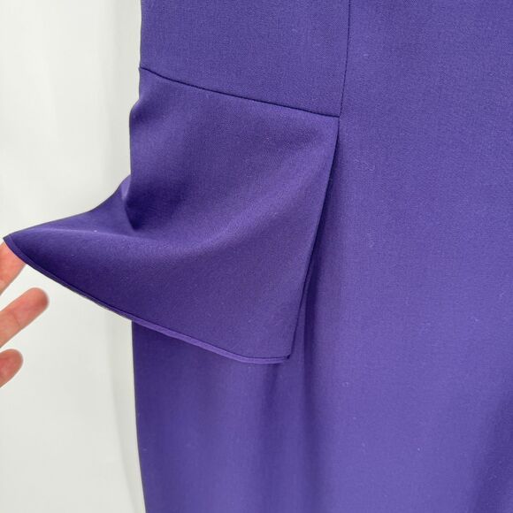 ALBERTA FERRETTI Purple Boat Neck Peplum Ruffle Knee Length Dress Size 10 - Picture 4 of 11